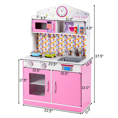 Kid's Wooden Pretend Cooking Play Kitchen Set