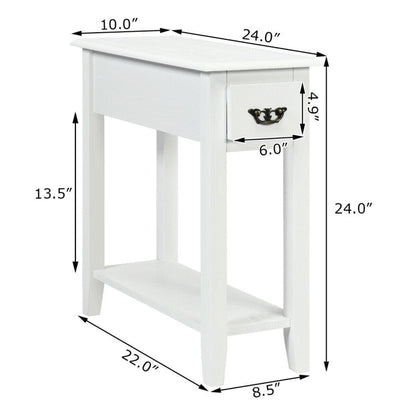 2 Pieces 2 Tier Sofa Side End Table with Drawer and Open Shelf