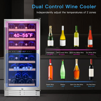 30-Bottle Freestanding Wine Cooler with Temp Memory and Dual Zones