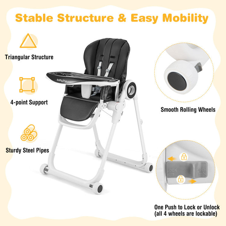 Baby High Chair Foldable Feeding Chair with 4 Lockable Wheels