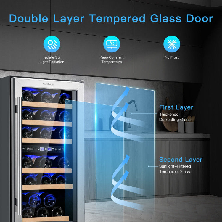 30-Bottle Freestanding Wine Cooler with Temp Memory and Dual Zones