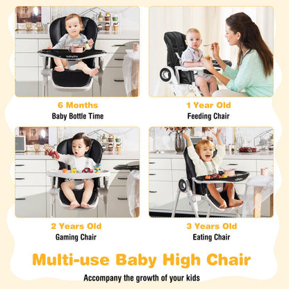 Baby High Chair Foldable Feeding Chair with 4 Lockable Wheels