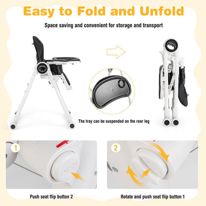 Baby High Chair Foldable Feeding Chair with 4 Lockable Wheels