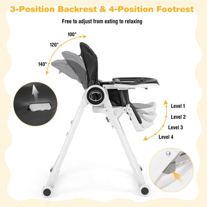 Baby High Chair Foldable Feeding Chair with 4 Lockable Wheels