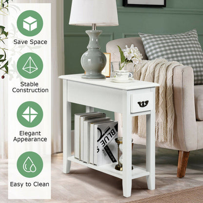 2 Pieces 2 Tier Sofa Side End Table with Drawer and Open Shelf