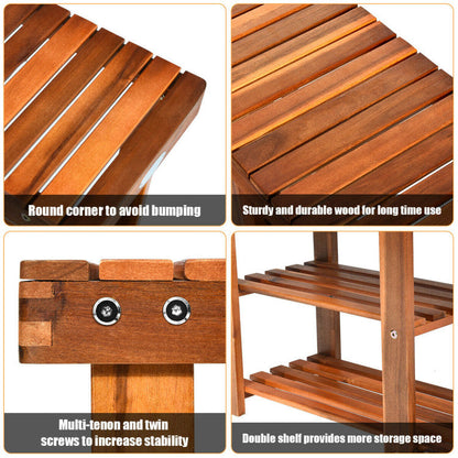 3-Tier Freestanding Wooden Shoe Organizer with Seat