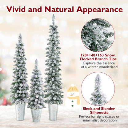 Set of 3 Pre-Lit Snow Flocked Artificial Christmas Trees witrh 423 Branch Tips