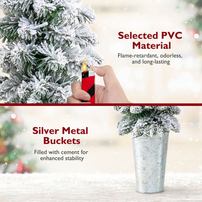 Set of 3 Pre-Lit Snow Flocked Artificial Christmas Trees witrh 423 Branch Tips