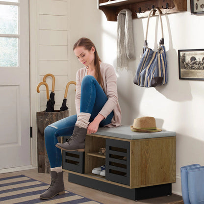 Shoe Storage Bench with 6 Compartments and 3 Adjustable Shelves