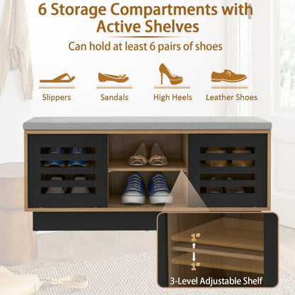 Shoe Storage Bench with 6 Compartments and 3 Adjustable Shelves
