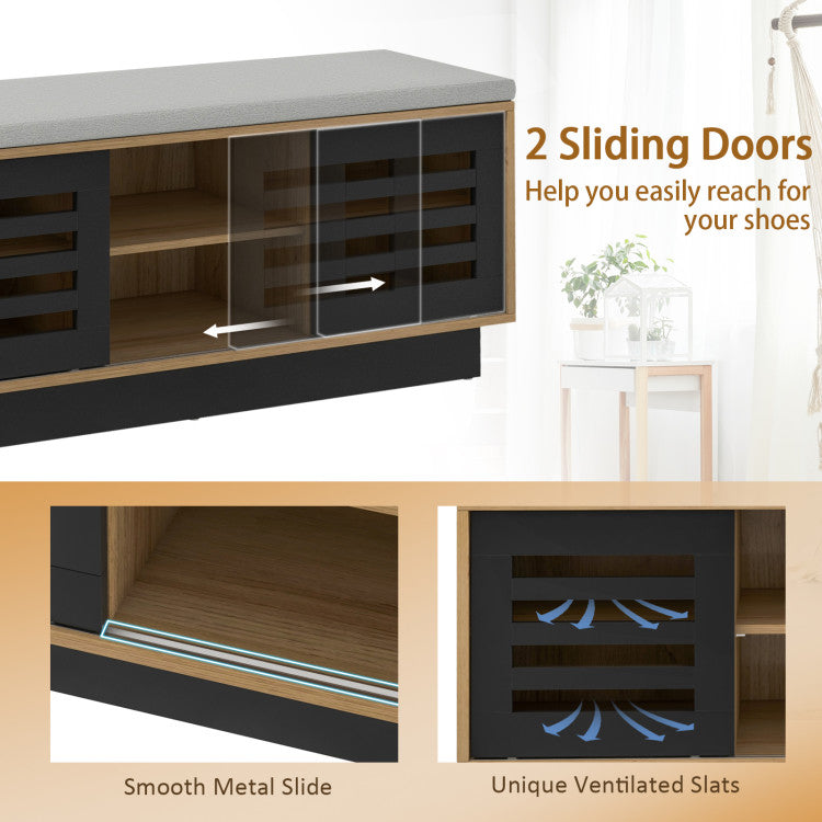 Shoe Storage Bench with 6 Compartments and 3 Adjustable Shelves
