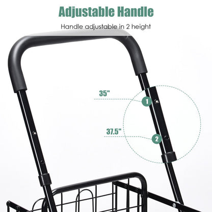 Folding Shopping Basket Rolling Trolley with Adjustable Handle
