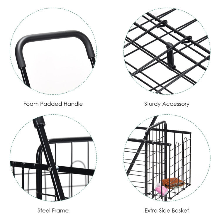 Folding Shopping Basket Rolling Trolley with Adjustable Handle