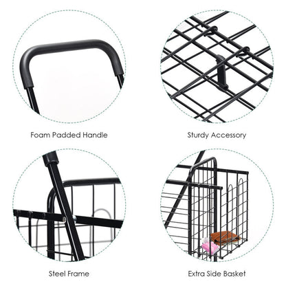 Folding Shopping Basket Rolling Trolley with Adjustable Handle