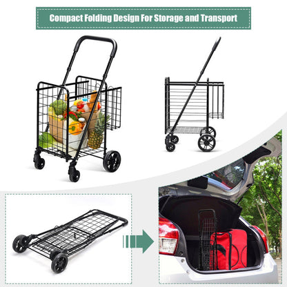 Folding Shopping Basket Rolling Trolley with Adjustable Handle