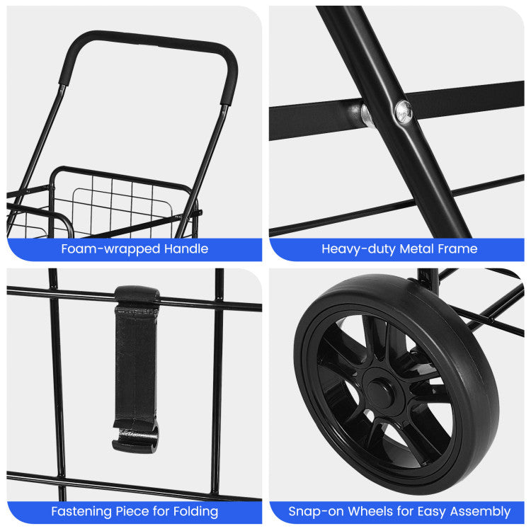 Portable Folding Shopping Cart Utility for Grocery Laundry