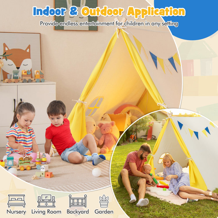 Kids Play Tent with Solid Wood Frame Holiday Birthday Gift & Toy for Boys & Girls