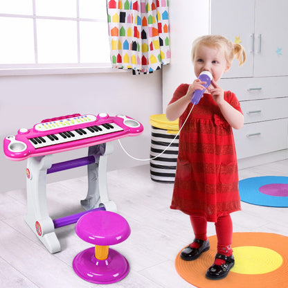37 Key Electronic Keyboard Kids Toy Piano Included Microphone and Stool