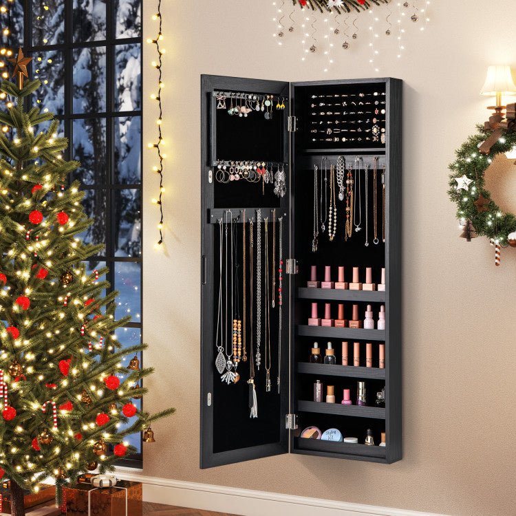 Jewelry Cabinet Wall or Door Mounted Jewelry Armoire with Full-Length Mirror