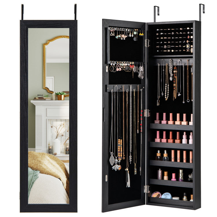 Jewelry Cabinet Wall or Door Mounted Jewelry Armoire with Full-Length Mirror