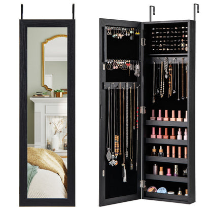 Jewelry Cabinet Wall or Door Mounted Jewelry Armoire with Full-Length Mirror