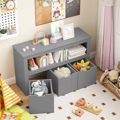 Kid Toy Storage Cabinet Drawer Chest with Wheels and Large Storage Cube Shelf