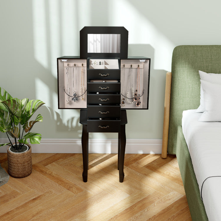 Standing Jewelry Box with 4 Drawers and 2 Side Doors