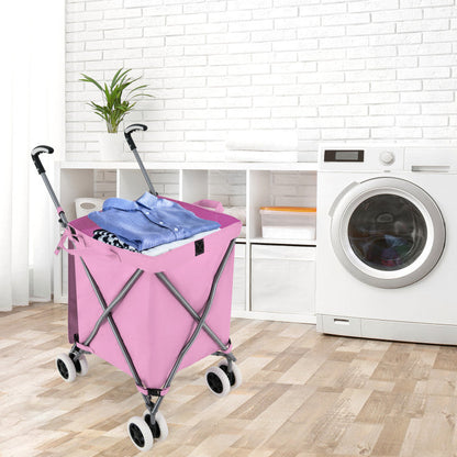 Folding Shopping Utility Cart with Water-Resistant Removable Canvas Bag