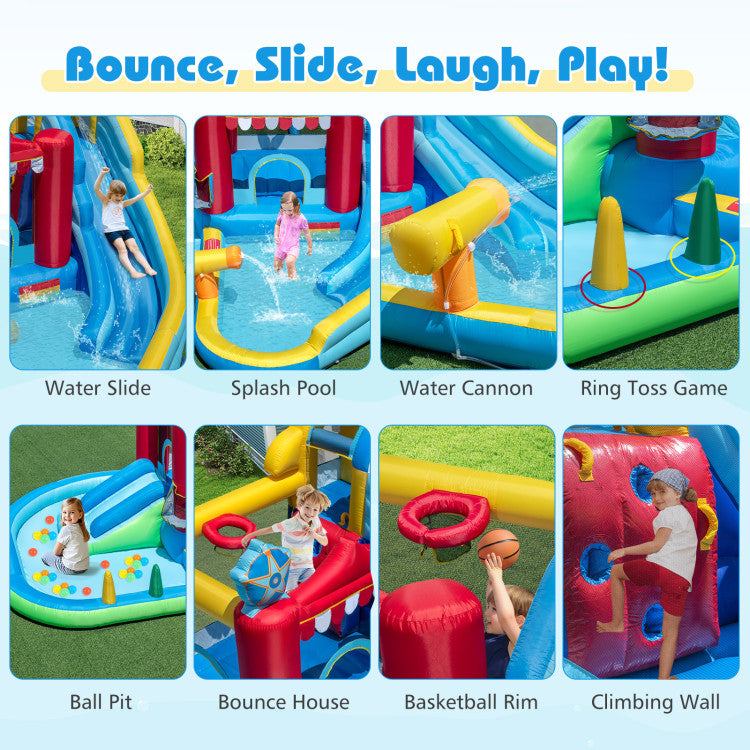 Inflatable Water Park with Splash Pool, 50 Ocean Balls and 750W Blower