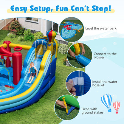 Inflatable Water Park with Splash Pool, 50 Ocean Balls and 750W Blower