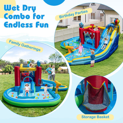 Inflatable Water Park with Splash Pool, 50 Ocean Balls and 750W Blower