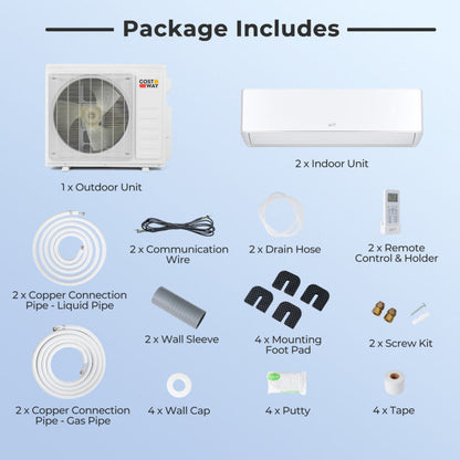 X-Pro 27000 BTU 2 Zone 24 SEER2 Mini Split AC with Heat Pump