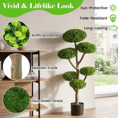 Set of 2 Indoor Outdoor 6 Balls Topiary Tree with Realistic Trunk and Weighted Cement-Filled Base