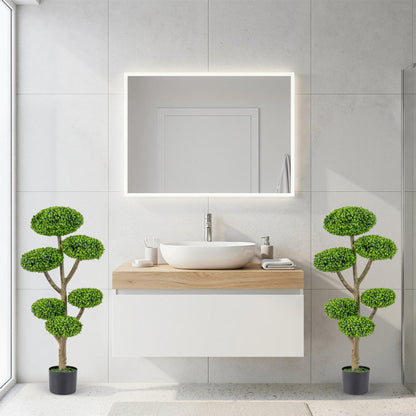 Set of 2 Indoor Outdoor 6 Balls Topiary Tree with Realistic Trunk and Weighted Cement-Filled Base