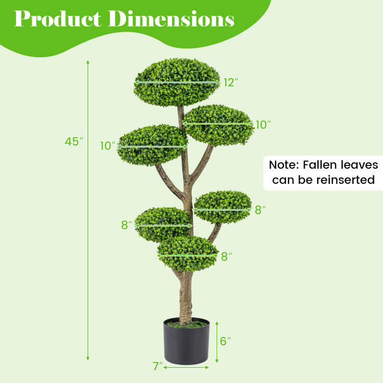 Set of 2 Indoor Outdoor 6 Balls Topiary Tree with Realistic Trunk and Weighted Cement-Filled Base