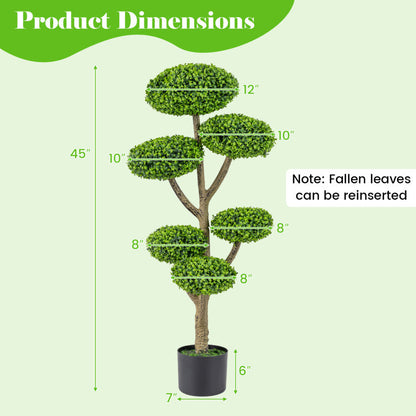 Set of 2 Indoor Outdoor 6 Balls Topiary Tree with Realistic Trunk and Weighted Cement-Filled Base