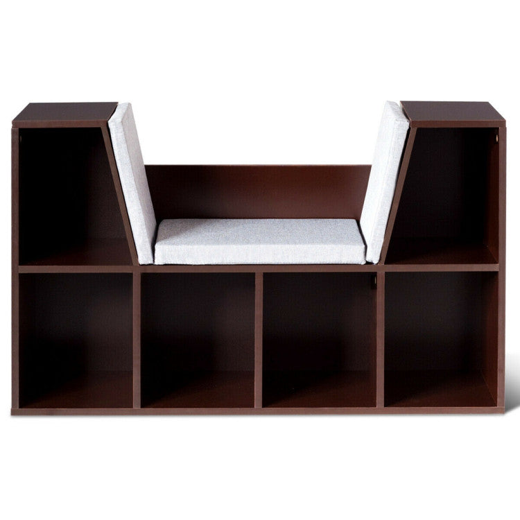6-Cubby Kid Storage Bookcase Cushioned Reading Nook
