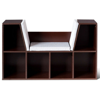 6-Cubby Kid Storage Bookcase Cushioned Reading Nook