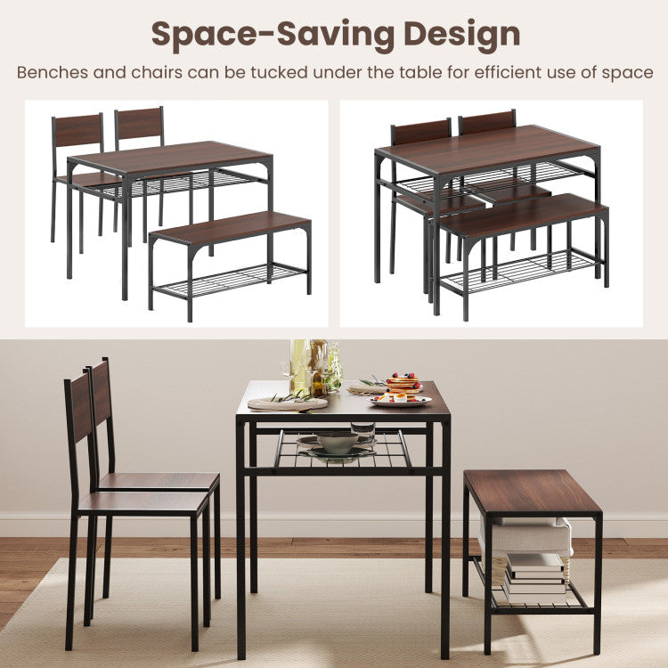 Industrial Style Rectangular Kitchen Table with Bench and Chairs