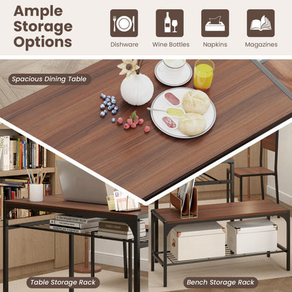 Industrial Style Rectangular Kitchen Table with Bench and Chairs