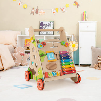 Wooden Push and Pull Baby Walker with Handle and Storage
