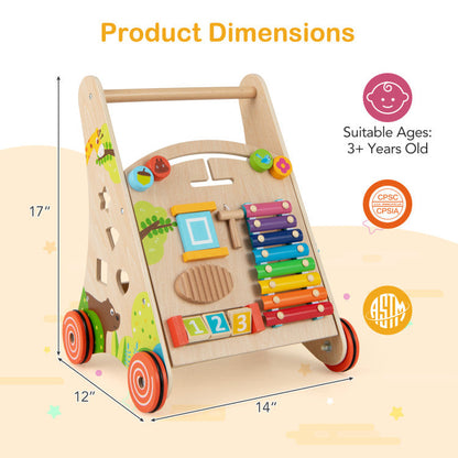 Wooden Push and Pull Baby Walker with Handle and Storage